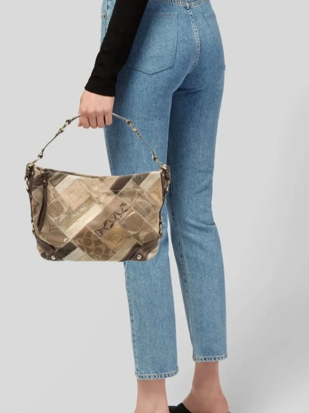 Y2K 90's Coach Patchwork Hobo Bag in Taupe Brown